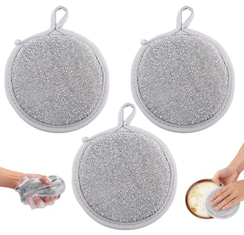 PEUTIER 3pcs Éponge Métallique à Récurer, 12x12x2,5cm Éponges à Récurer en Acier Chiffon Anti-Rayures Chiffon à Vaisselle en Fil Métallique pour Nettoyage de la Vaisselle en Métal dans l'Évier
