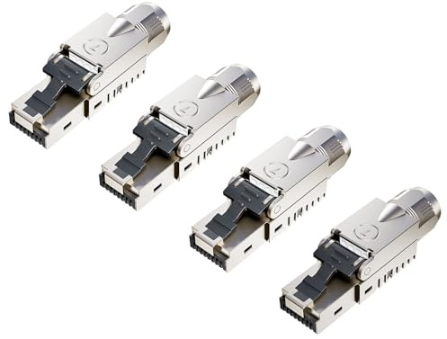 FGB 10 Gbps RJ45 CAT7 Netzwerkstecker Lan Stecker LSA Geschirmt RJ45 Stecker Werkzeuglos für Verlegekabel 600MHz für Patchkabel Verlegekabel CAT7 CAT6A, 4 Stück