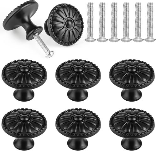 Haocjanc 6 Stück Schrankknöpfe Vintage, Schrankknöpfe Schwarz mit 6 Standardschrauben, Kunststoff MöBelknöpfe, Schrankgriffe Für Türgriffe, Schränke, Küchen