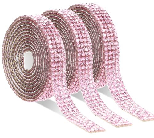 Prasacco 3 nastri autoadesivi strass nastro glitter fai da te te decorazione adesivi per abbigliamento, matrimonio, artigianato, fare regalo, rosa