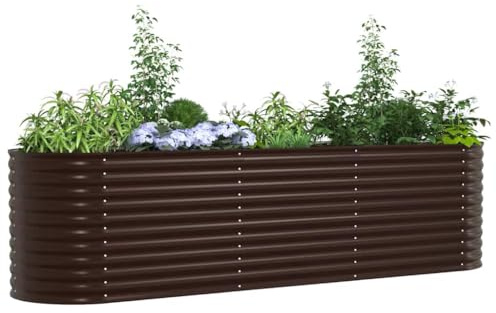 vidaXL Letto rialzato da Giardino Marrone 320 x 80 x 81 cm Acciaio, Vaso in Acciaio Elegante, Decorazione Moderna per Giardino, Letto Fiorito Minimalista, Accessorio Robusto per Esterni