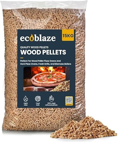 15KG Ecoblaze Premium Wood Pellets for Pizza Oven, Ooni, Ninja, BBQ Grill, Smokeless Fire Pit, Woodfire Pellet Smoker & Stove,100% Sustainable Biomass Fuel, Clean Burning, High Heat, Efficient Cooking