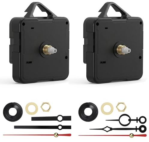 Skrfren 2 Pack Quartz Clock Movement Replacement Kit, Silent Battery Operated DIY Repair Motor Mechanism, Complete Wall Clock Parts with 6 Sets of Clocks Hands for Repair (5.6x5.6x1.6cm)