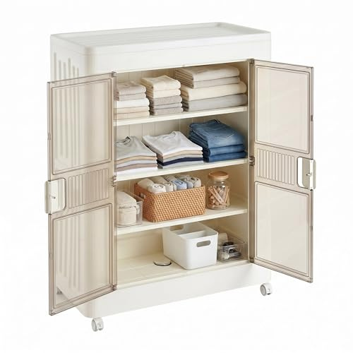Well Home Cajas de almacenaje apilables con puerta frontal, Organizador modular plegable con ruedas, Modularidad, Multiespacios, Armario plegable con 1 Compartimento, + 3 Baldas/estantes interiores