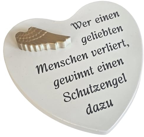 Herzmensch Amor corazón como decoración para tumba 15 x 16 cm de hormigón, resistente a las heladas con alas de ángel como decoración para el cementerio durante todo el año