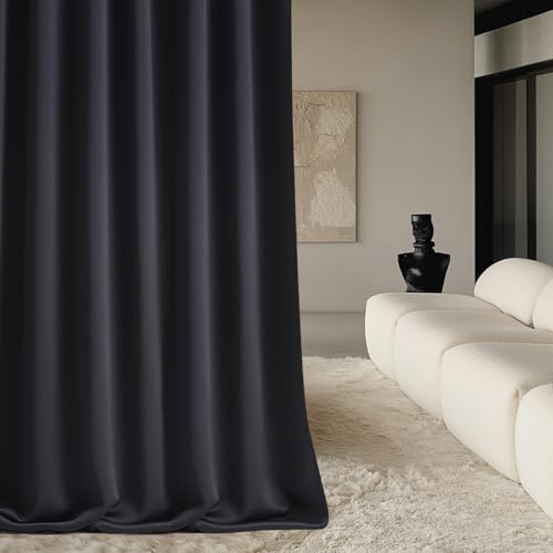 ROOM99 Gardin med silveröljetter Aura 140 x 250 cm bredd x höjd, mörkläggning, glidande gardiner, dekoration, modern gardin, vardagsrum, sovrum, svart, 1 st