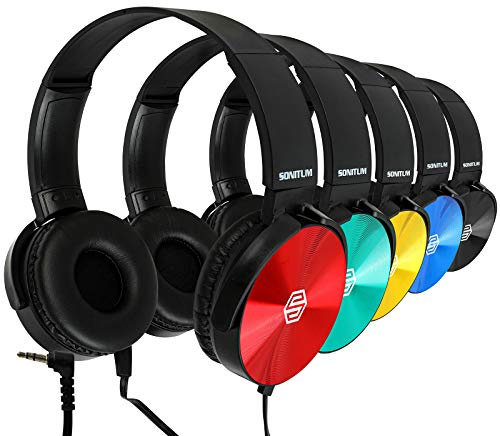 Kids Headphones Bulk 5 Pack, Student On Ear Color Varieties, Comfy Swivel Earphones for Classroom, Library, School, Airplane, for Online Learning and Travel, Noise Stereo Sound 3.5mm Jack (Colorful)