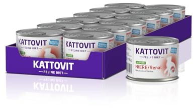 KATTOVIT - Nourriture Humide rénale pour Chats | Nourriture diététique sans Gluten pour Soutenir la Fonction rénale pour Chats Adultes Aliment Complet en boîte | 12 x 185 g Dinde
