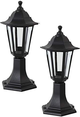 Ex-Pro Traditional Style IP44 Rated Black Outdoor Garden Post Top Lamp Lantern Light, E27 Fitting - 2 Pack