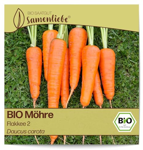 Samenliebe BIO Möhren Samen Flakkee 2 Karotte orange 800 Samen samenfestes Gemüse Saatgut für Gewächshaus Freiland und Balkon BIO Gemüsesamen winterhart