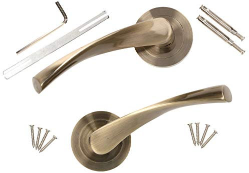 KOTARBAU® Juego de manillas con roseta redonda, Manivelas de roseta, Manilla bronce, latón envejecido de zamak, Manillas elegantes, Manetas, Picaportes para puertas interiores y de entrada