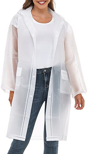 JMinger Women Transparent Raincoat, EVA Rain Poncho Unisex Rain Cape With Hood For Hiking Cycling Camping Medium