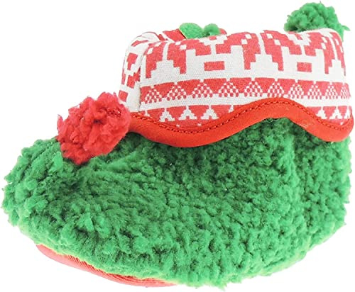 Glamour Girlz Festive Christmas - Zapatos de bebé para niñas y niños, diseño de elfo rojo y verde, Green, 3-6 meses