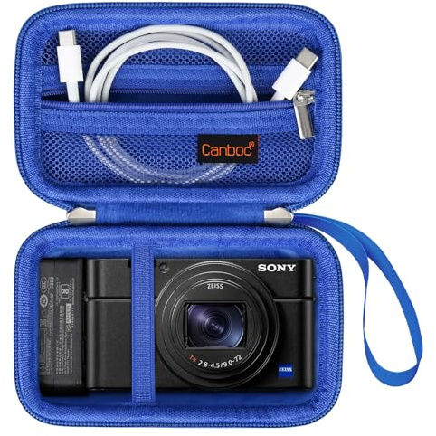 Canboc Tragetasche für Sony RX100 VII/RX100 VI/RX100 V/RX100 IV/RX100 III Kompakte Digitalkamera, Point and Shoot Vlogging Kameratasche, Reißverschluss Mesh Tasche passt USB Kabel, Batterien, blau