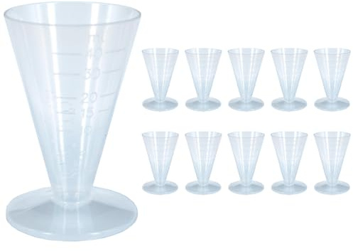 10 vasos de medición reutilizables para medicamentos, 40 ml, plástico transparente, graduado, cónico