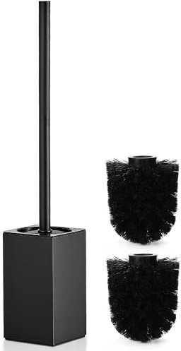 HOUHA Escobillas de Baño Escobilla WC Acero Inoxidable con 2 Cabezales de Cepillado, Diseño Cerrado de Secado Rápido Negro