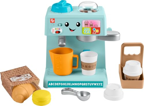 Fisher-Price Toddler Toy Laugh & Learn Coffee Café Musical Playset with Educational Songs & 10 Pretend Play Pieces for Kids Ages 18+ Months, HTW96