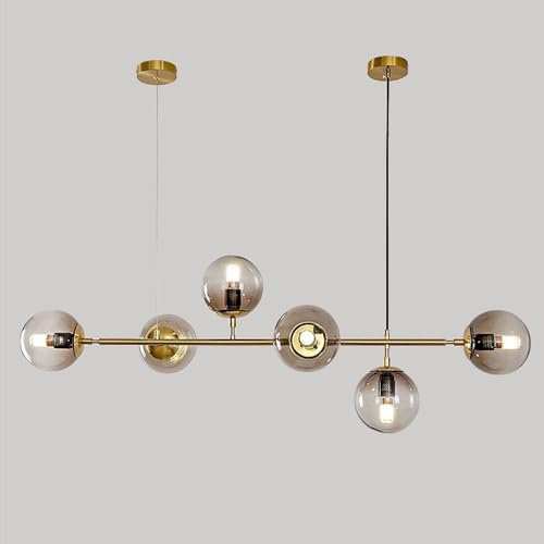 Moddeny Lámpara de araña moderna E27 de 6 luces, lámpara de bola de cristal del norte de Europa, lámpara colgante de techo industrial de 51 pulgadas para sala de estar, comedor, decoración artística,