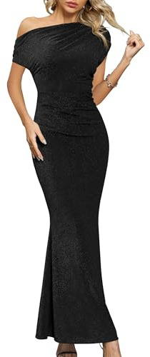 Missufe Robe de soirée, de cocktail, de bal, de mariage, de fête, élégante, maxi sirène, moulante, à une épaule
