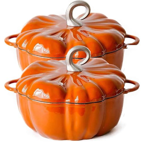Pumpkin Cocotte,pumpkin Dutch Oven With Lid,4qt Pumpkin Pot For Cooking,enamel Cast Iron Cooking Pot,stew Pot Soup Pot,serves 3-5,halloween Thanksgiving Decor Pot Gift,Orange,2PCS
