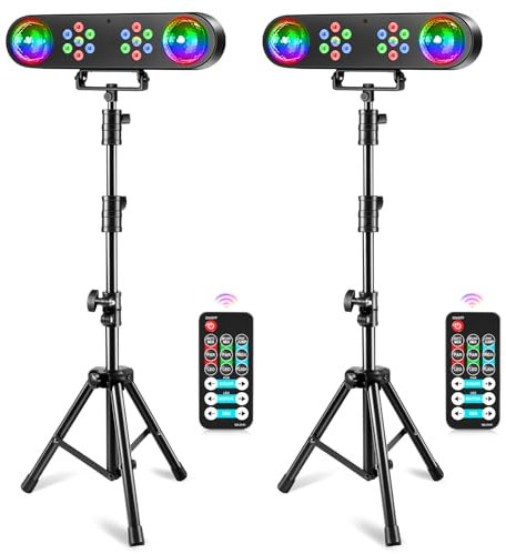 Rtktoup 2Pcs 4-in-1 Discolicht Partylicht mit Ständer, Discokugeln, PAR-Lichtern und Fernbedienung,Bühnenbeleuchtungssystem mit Ton aktiviert, für Bar, Gig, Move, Hochzeit, Halloween, Weihnachten