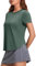 PINSPARK Sportshirt Damen Nylon Stretch Sport Shirts Slim Fit Laufen Schnelltrocknend Sport Oberteile Sommer Fitness Tennis Trainingsshirt Grün XXL
