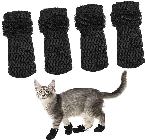 Toddmomy 4 Stück Katzenschuhe Kätzchen Kratzfeste Katzenhandschuhe Anti-Katzenkratzer Fäustlinge Paws pfotenschutz katzenpflege Katzennagelabdeckungskappen Socken für Katzen Polyester Black