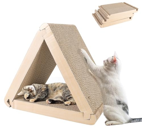 BAIFULAI Griffoir triangulaire pour chat en carton ondulé, 6 côtés utilisables en carton, tapis griffoir pour chat, disponible des deux côtés, tapis à gratter pour chat (marron)