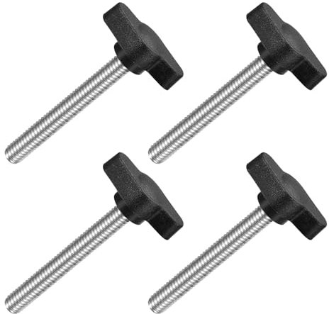 QUARKZMAN 4pz Manopole ad Alette a T a Farfalla, Manopola Serraggio Vite M6 x 45mm Filettatura Maschio Viti Acciaio Inossidabile 304 Maniglia 27mm Dia per Sostituzione Manopola, Nero