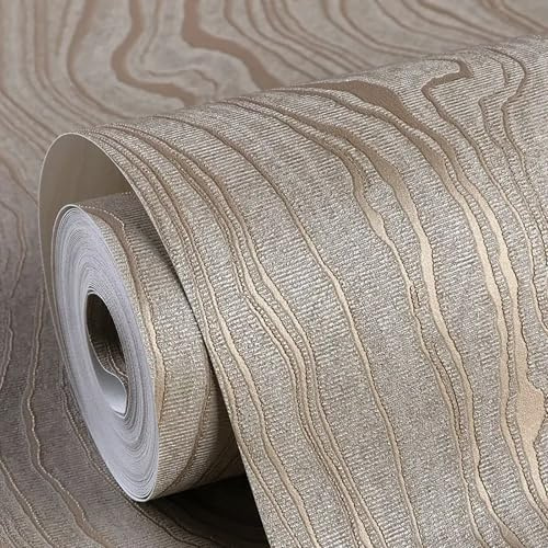 Flarnadox Gold Khaki Wood Peel and Stick Wallpaper Stripe, 20.8 x 118 (53cm x300cm), Removable, Self-Adhesive, 3D, Modern, Rustic, Industrial, Bathroom, Bedroom, Decorating