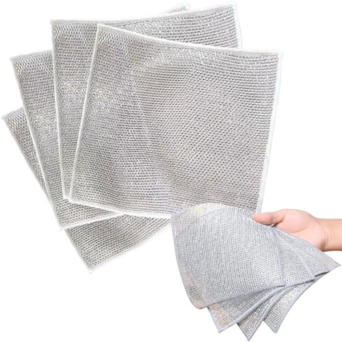 GLAITC 10pcs Double Layer Wire Dishwashing Cloth Multipurpose Wire Miracle Cleaning Cloths 20x20cm Wet And Dry Dual-Use Reusable And Easy To Clean Dish Cloths For Kitchen Dishcloths Not Damage Utensil