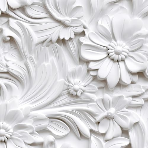 LaCheery Vit självhäftande tapet blommig 3D-effekt vägg tapeter blommor vardagsrum 44,5 cm x 700 cm tapet vitt mönster vinyl självhäftande film möbler blommig väggtapet självhäftande modern för sovrum