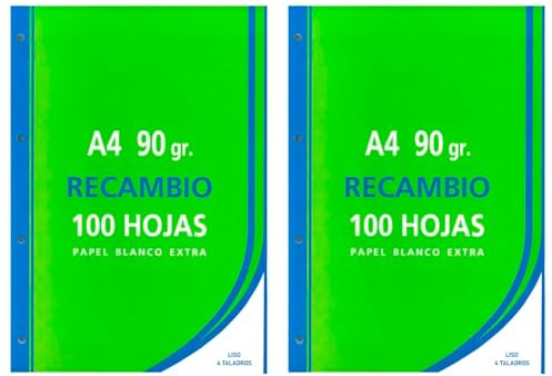 Tradineur - Pack de 200 hojas lisas en blanco A4 perforadas, recambio para archivador, 4 taladros, papel 90 g, material escolar, oficina