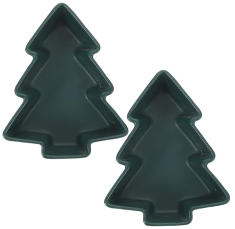 Cabilock 2pièces Plateau De Service Sapin De Noël Assiettes à Dessert De Noël Plateau à Biscuits Arbre Portable Porcelaine