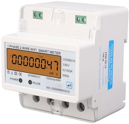 Fafeicy Contatore Intelligente WiFi con Monitoraggio in Tempo Reale, Contatore di Energia su Guida DIN Monofase 2 Fili, per Installazione su Guida DIN Tuya, Misura Potenza Attiva CA