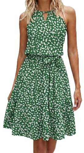 Zeagoo Vestido de Verano para Mujer Sin Mangas con Cuello Halter Vestidos Informal Vestido con Bolsillos Elegante Vestidos Invitada S-XXL