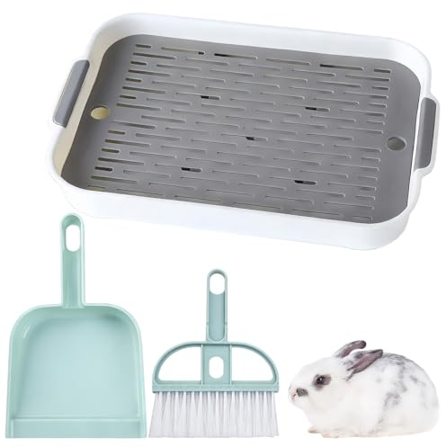 3Pcs Rabbit Litter Tray Set - Guinea Pig Litter Tray with Broom & Dustpan