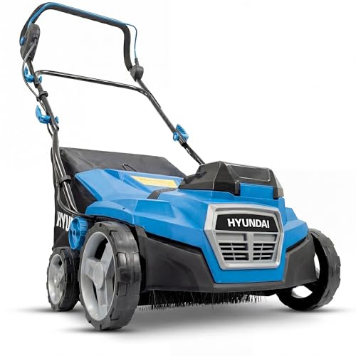 Hyundai Spazzatrice artificiale senza fili da 38 cm 40 V (2 x 20 V), motore senza spazzole, borsa di raccolta da 45 l, 5 impostazioni di altezza, 2 batterie da 4,0 Ah e caricabatterie