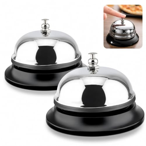 2pcs Desk Service Bell Stainless Steel Counter Call Bell for Office, Reception, Home, Restaurant & Hotels Bells | Durable Iron Service Call Bells, Loud Clear Ring Chrome Desk Bells for Office Reception Hotel Restaurant