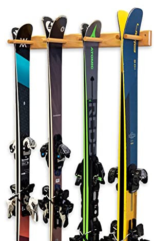 StoreYourBoard Timber Ski Wall Rack, 4 Pairs of Skis Storage, Wood Home and Garage Mount System, Natural Wood