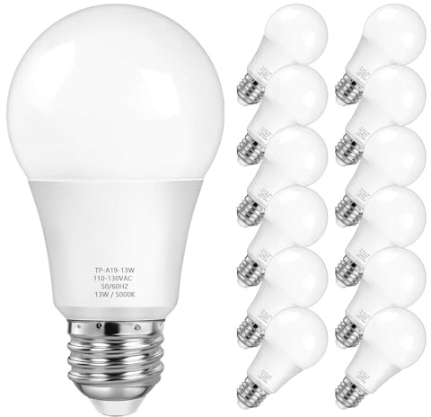 MAXvolador A19 LED Light Bulbs, 100 Watt Equivalent LED Bulbs, 5000K Daylight White, 1500LM, E26 Base, Non-Dimmable, 13W Bright Lightbulb, 12-Pack