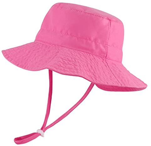 LACOFIA Chapeau de Soleil Bob Réglable pour Bébé Bonnet d'été pour Enfant Fille Bord Large pour Piscine/Plage/Natation/Extérieure Rose 3-7 Ans