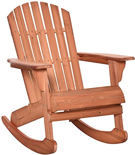 Outsunny Sedia Adirondack in Legno, Sedia a Dondolo per Giardino ed Esterni Impermeabile, 77x94x97cm Teak