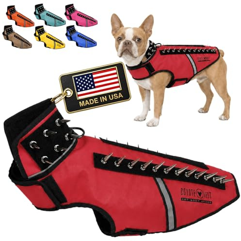 CoyoteVest SpikeVest Dog Harness | Stab-Resistant Protective Vest | Coyote Vest for Dogs | Defends Against Coyotes, Dogs, Birds of Prey | Reflective Safety, Made in USA (M-Red)