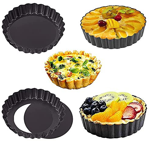 4 Pezzi Stampo Crostate, Antiaderente Teglia Crostata, Teglia Crostata, Teglia per Quiche Tartellette, Crostate al Cioccolato, Torte, Prodotti da Forno in Cucina Casalinga (12 cm / 4,72 Pollici)
