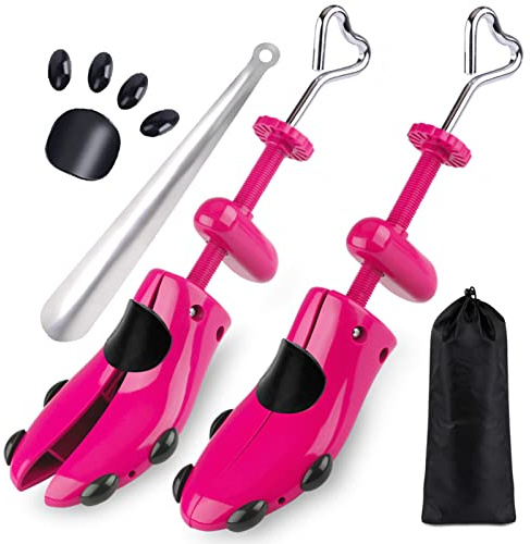 Fabulas Shoe Stretcher Women, 4-Way Adjustable Shoe Expander Widener Plastic Shoe Tree Shaper for Wide Feet, Shoe Extender Stretch Width Length Height, Women’s Size 5.5-10, Neon Pink