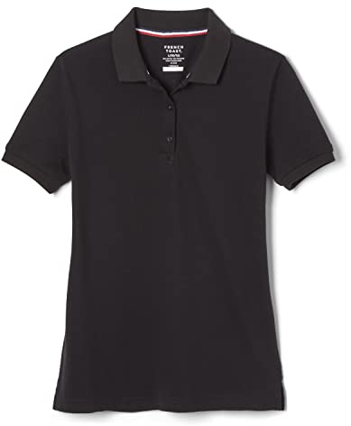 French Toast Women's and Juniors' Cotton Blend Stretch Pique Short Sleeve Polo Shirt, Black, Medium
