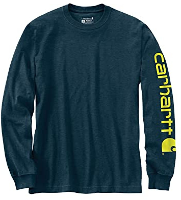 Carhartt T-shirt Relaxed Fit Heavyweight a maniche lunghe con logo grafico sulle maniche, da Uomo, Blu, XL