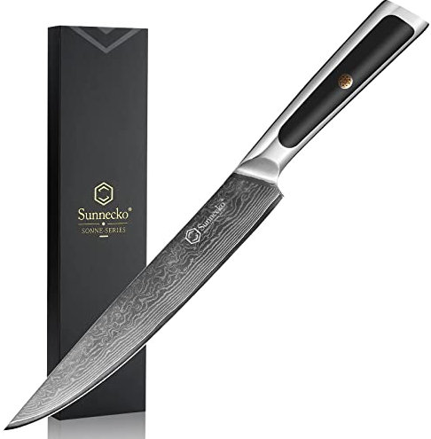Sunnecko Couteau Cuisine 20 cm en Acier Damas 67 Couches, Couteau Boucher Professionnel Japonais Style, pour Viande Dinde Boucherie