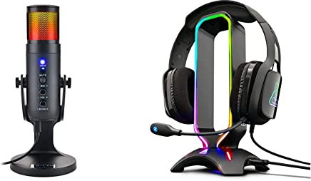 The G-Lab K-Mic Natrium Microphone Gaming RGB - Haute Qualité Audio, Support Anti-Vibrations - Micro de Bureau USB & K-Stand Radon Support pour Casque/Micro-Casque Gaming